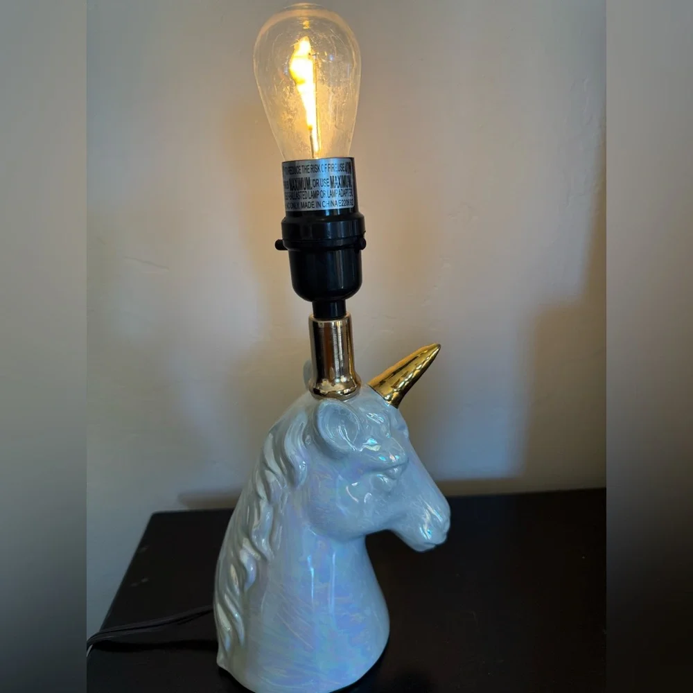Gold White Unicorn Table Lamp Estate Iridescent ~11”‎ T